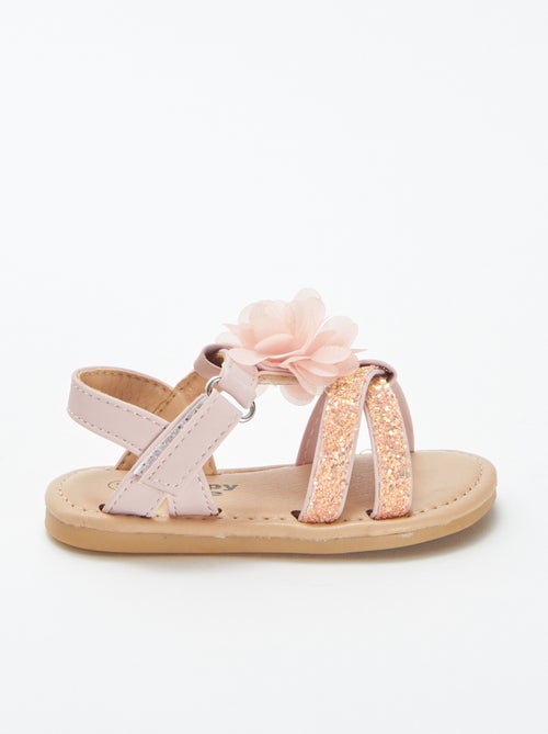 Sandalen met pailletten en stoffen bloem - Kiabi