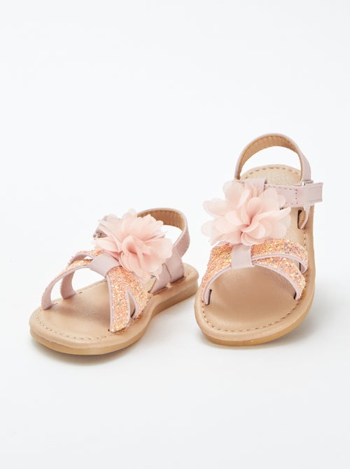 Sandalen met pailletten en stoffen bloem - Kiabi