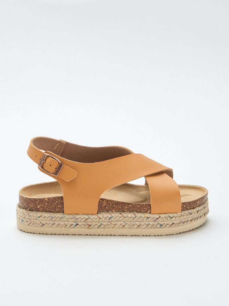 Sandalen met plateauzolen en gekruiste bandjes Bruin - Kiabi