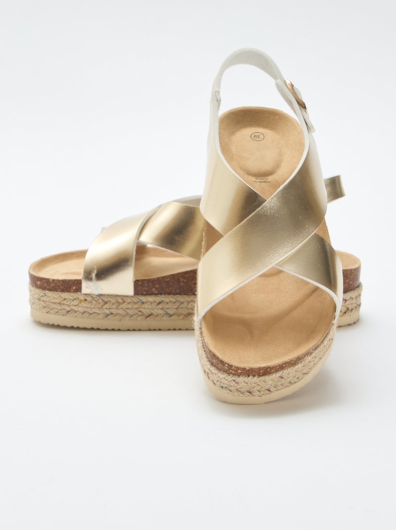 Sandalen met plateauzolen en gekruiste bandjes Geel - Kiabi