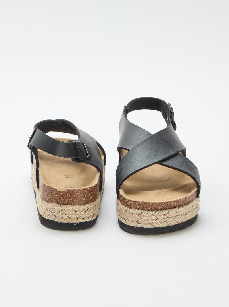Sandalen met plateauzolen en gekruiste bandjes Zwart - Kiabi