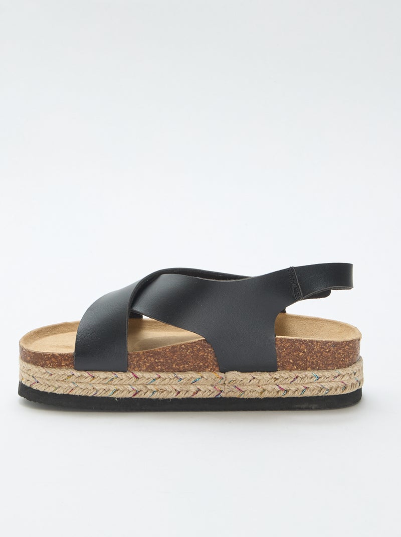 Sandalen met plateauzolen en gekruiste bandjes Zwart - Kiabi