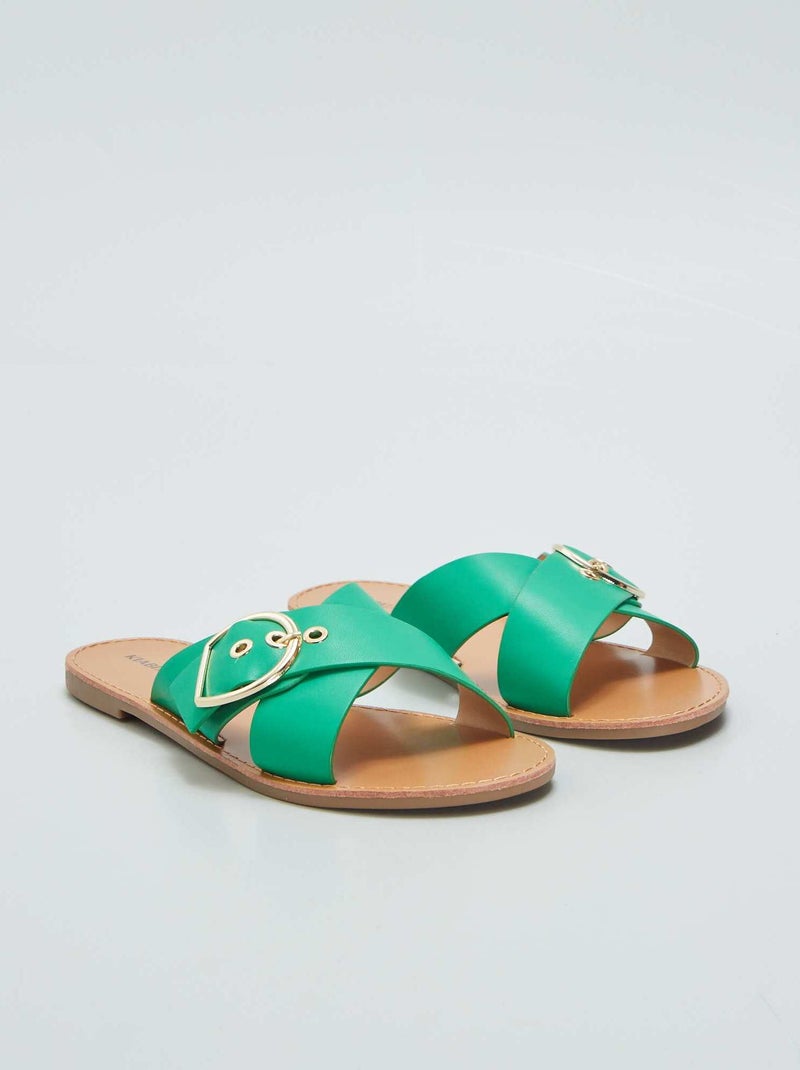 Sandalen met siergesp GROEN - Kiabi