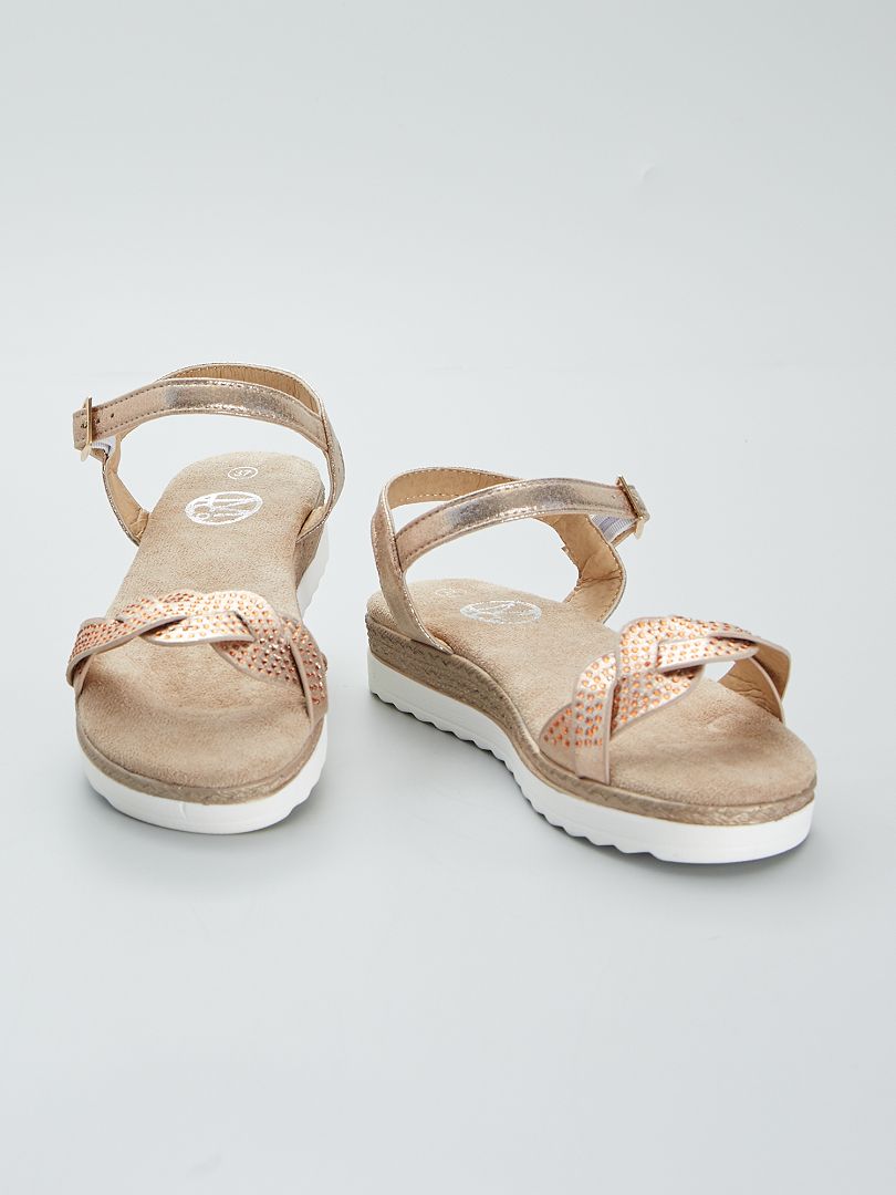 Sandalen met sleehak en gevlochten riempjes - roze - Kiabi - 22.00€