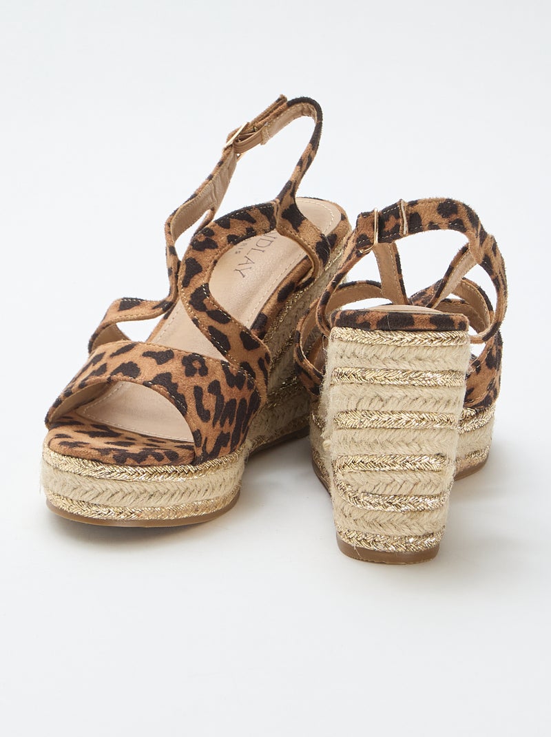 Sandalen met sleehak en touwhak Bruin - Kiabi