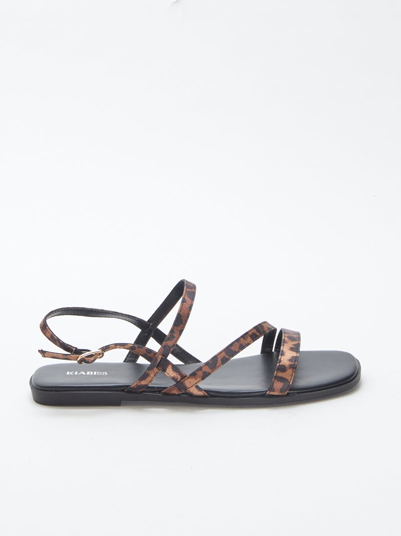 Sandalen met smalle bandjes met luipaardprint ZWART - Kiabi