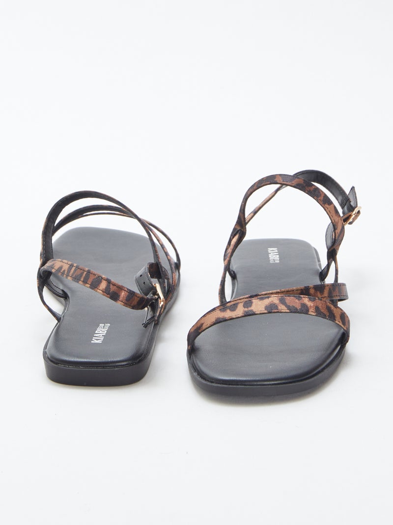 Sandalen met smalle bandjes met luipaardprint ZWART - Kiabi