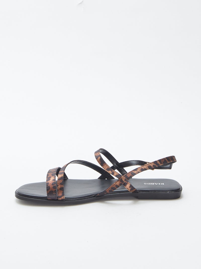 Sandalen met smalle bandjes met luipaardprint ZWART - Kiabi
