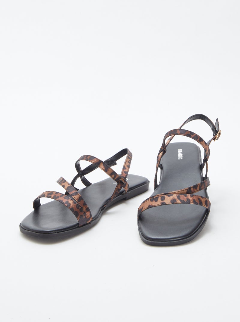 Sandalen met smalle bandjes met luipaardprint ZWART - Kiabi