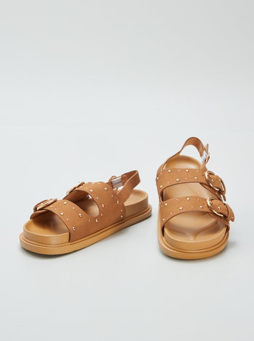 HEVA Casual damessandalen met riempjes, comfortabele verstelbare platte sandalen, Dk Bruin, 38 EU
