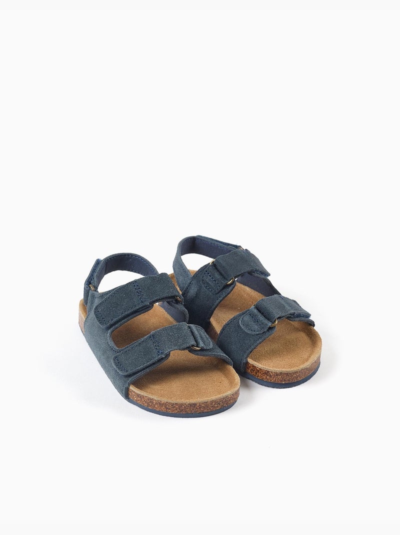 Sandalen met suède voetbed en kurken binnenzool Blauw Blauw - Kiabi