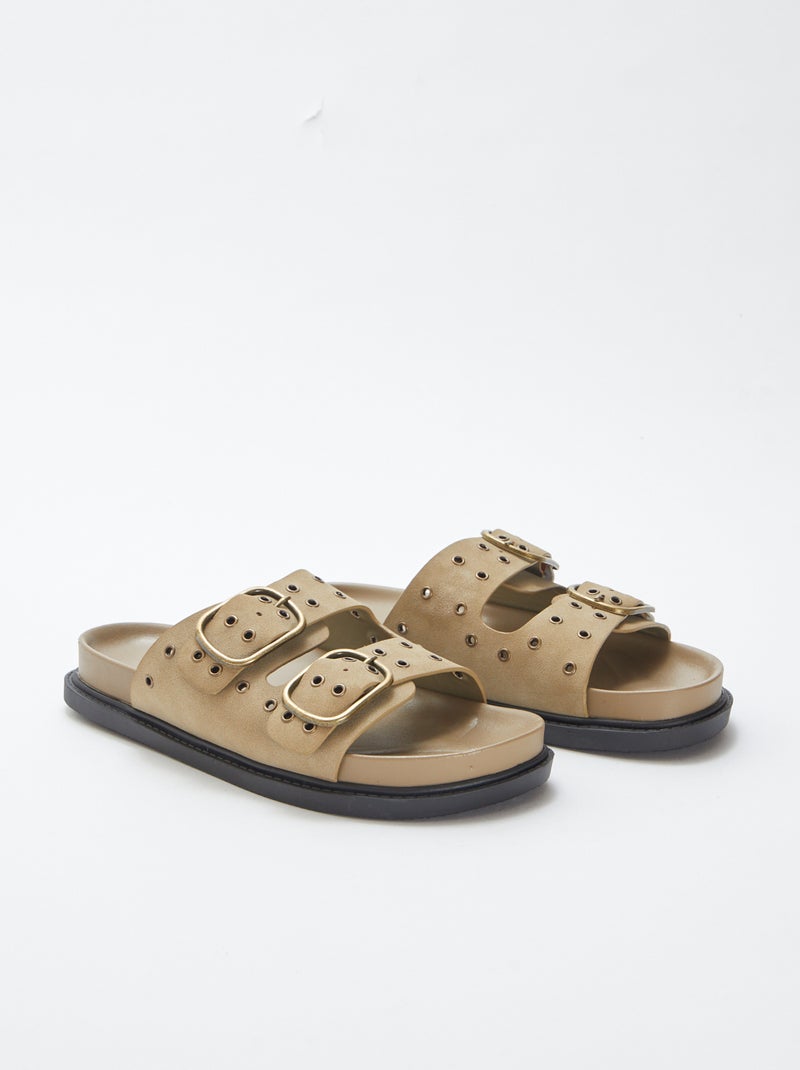 Sandalen met suèdine-effect en bandjes met oogjes BRUIN - Kiabi