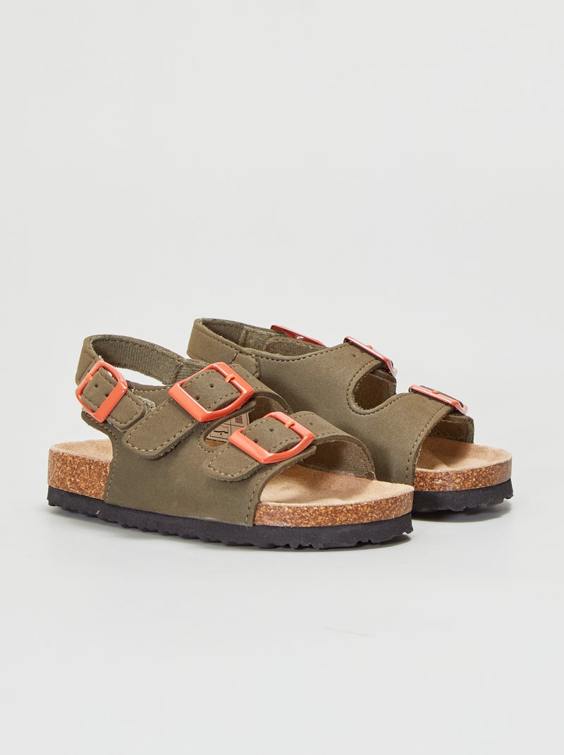 Sandalen met twee riempjes khaki - Kiabi