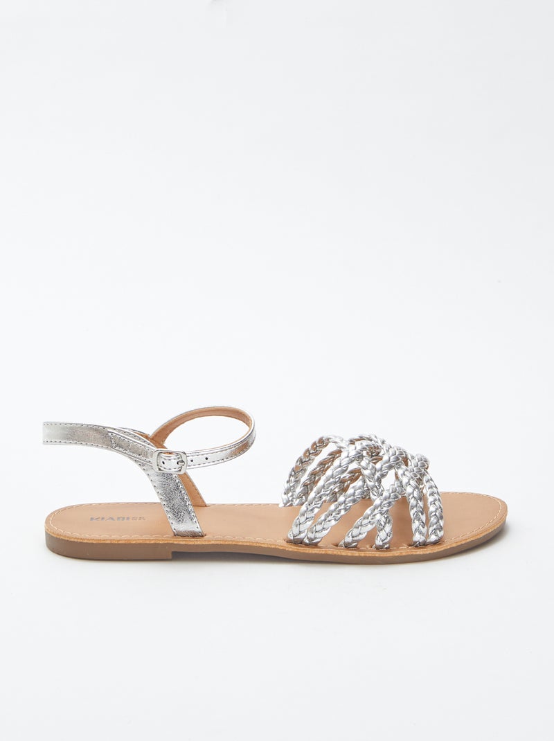 Sandalen van imitatieleer met gevlochten bandjes GRIJS - Kiabi