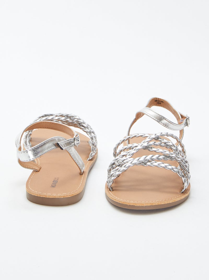 Sandalen van imitatieleer met gevlochten bandjes GRIJS - Kiabi