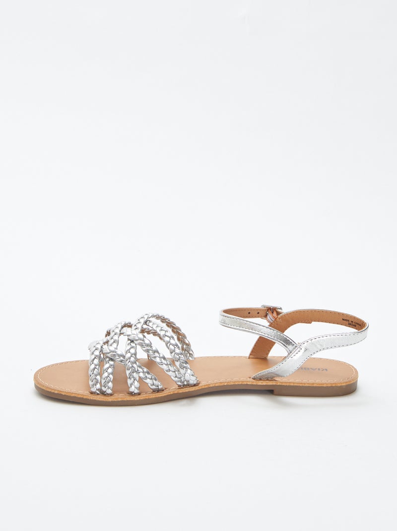 Sandalen van imitatieleer met gevlochten bandjes GRIJS - Kiabi