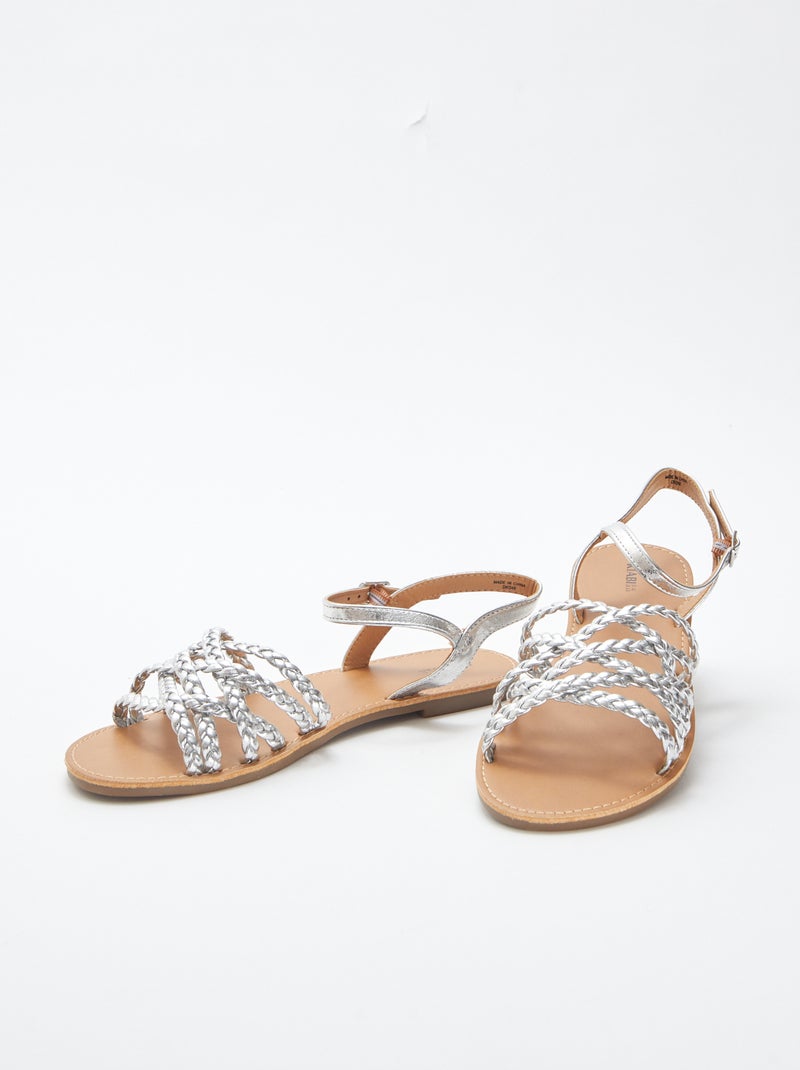 Sandalen van imitatieleer met gevlochten bandjes GRIJS - Kiabi