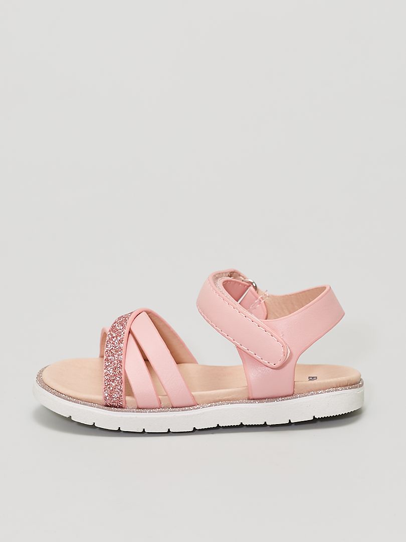 Sandalen van imitatieleer met pailletten roze - Kiabi
