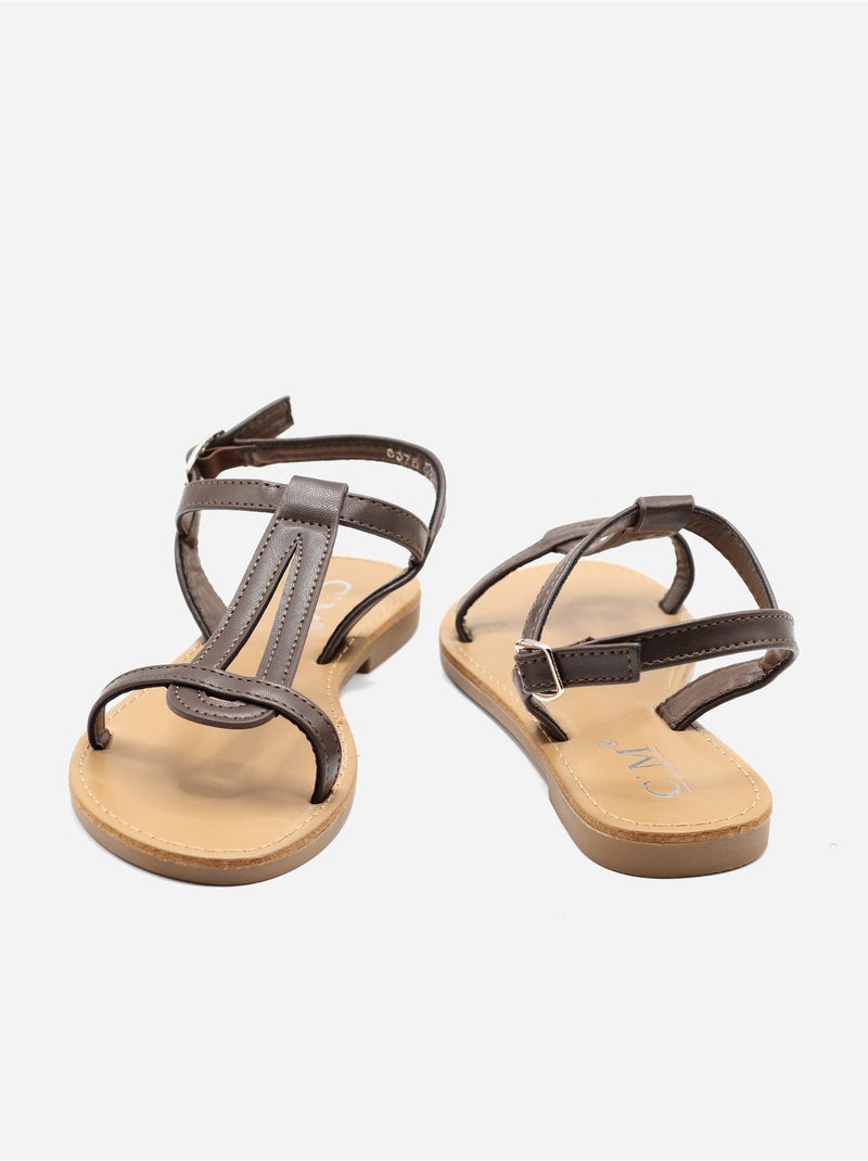 Sandales à bride et ardillon Marron - Kiabi