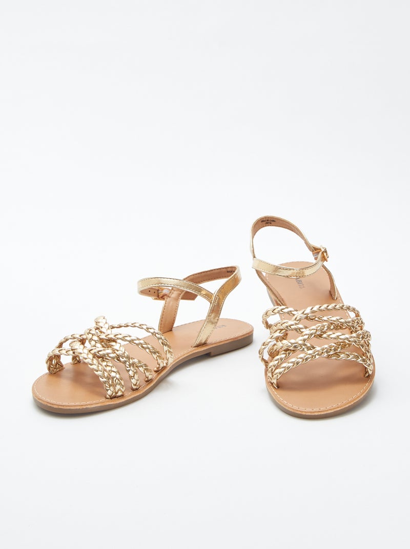 Sandales à brides tressées et croisées Doré - Kiabi