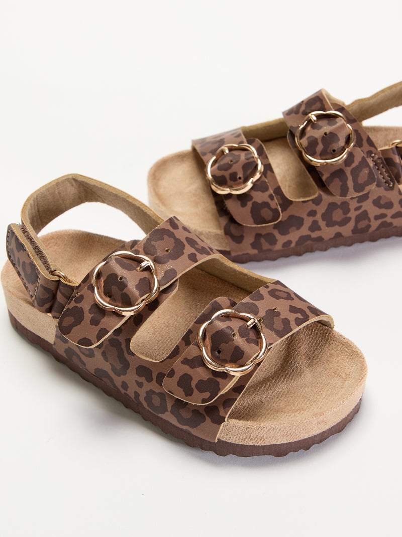 Sandales à double bride avec imprimé 'léopard' Marron - Kiabi