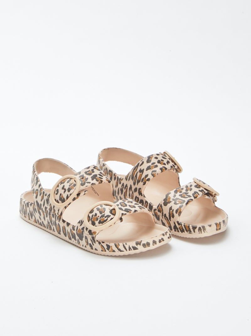 Sandales à double bride en caoutchouc moulé Marron - Kiabi