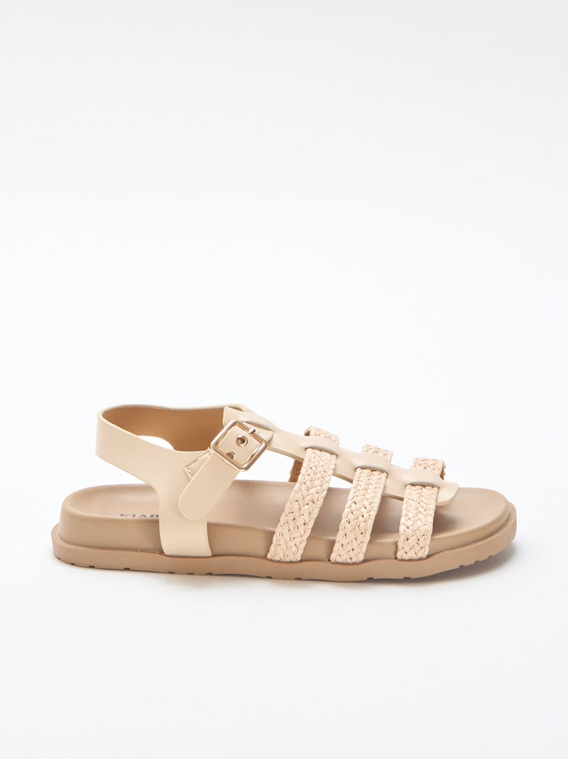 Sandales à lanières en paille Beige - Kiabi