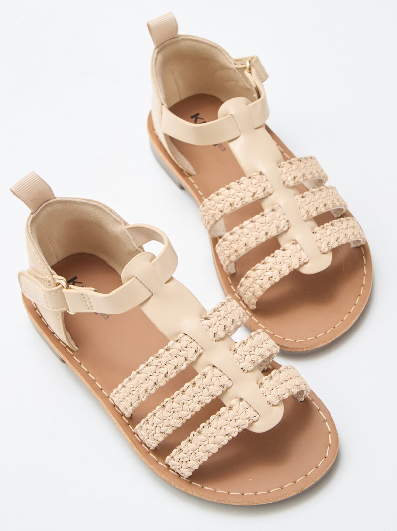 Sandales à lanières 'paille' Beige - Kiabi