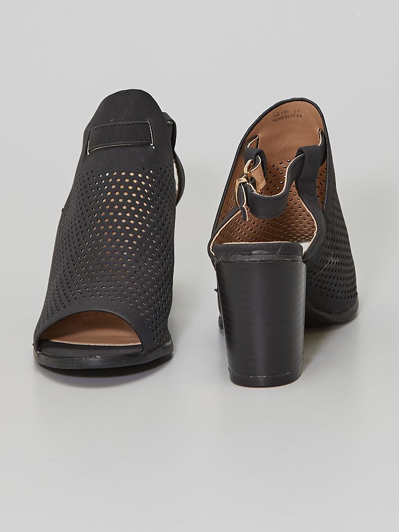 Sandales à talon en simili noir - Kiabi