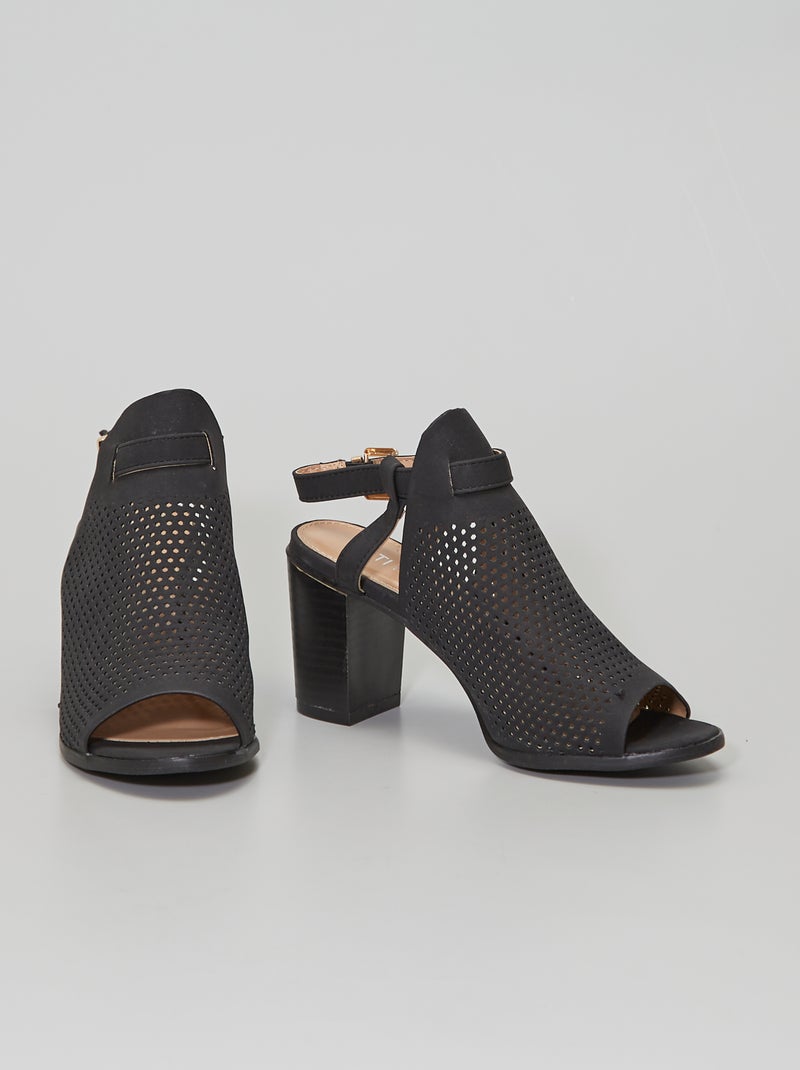 Sandales à talon en simili noir - Kiabi