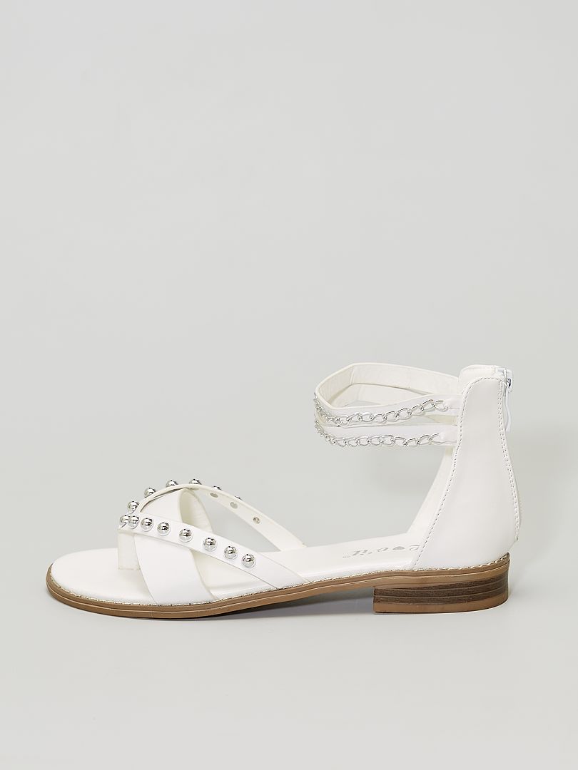 Sandales avec perles et chainettes blanc - Kiabi