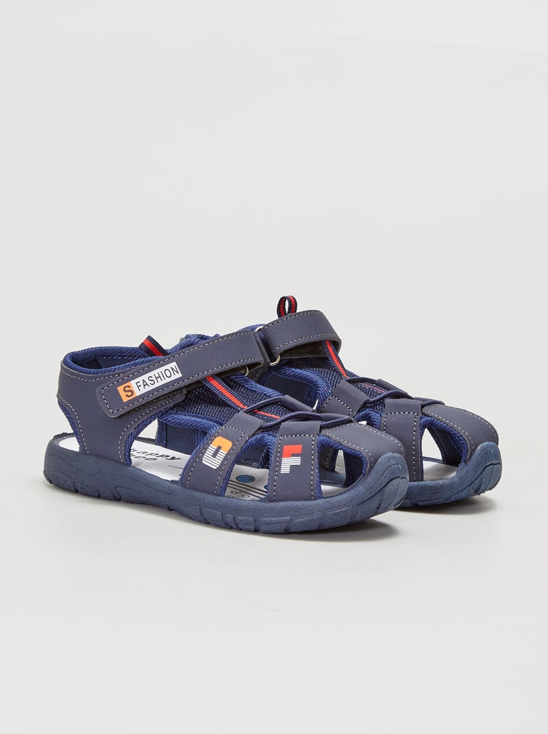 Sandales bi-matières type sport bleu navy - Kiabi