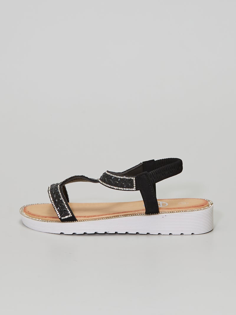 Sandales compensées à strass noir - Kiabi