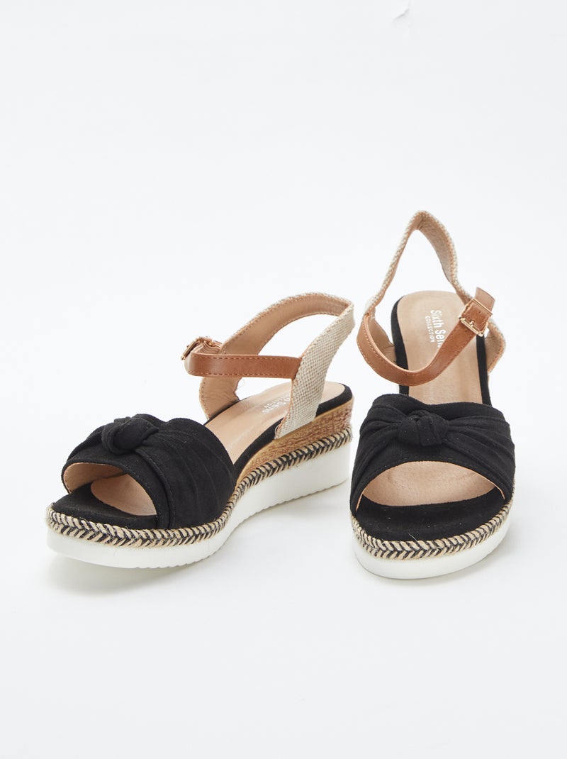 Sandales compensées avec bords de semelles en corde noir - Kiabi