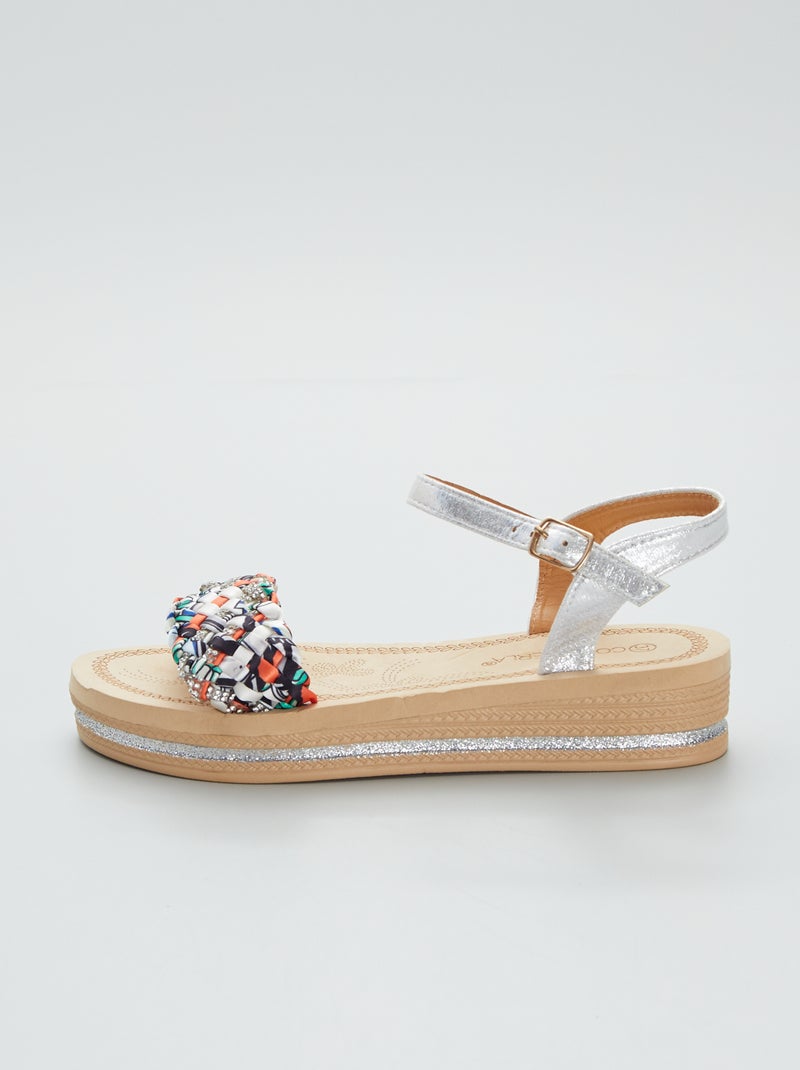Sandales compensées avec bride tressée et strass Beige - Kiabi