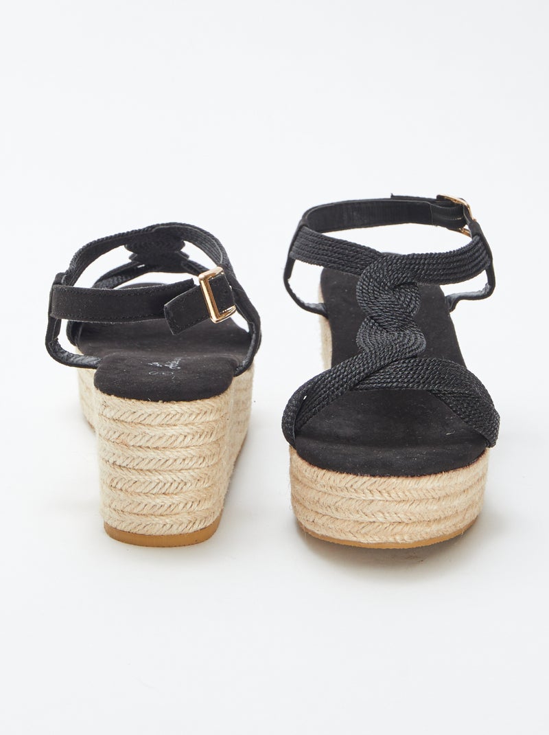 Sandales compensées avec semelles façon corde NOIR - Kiabi