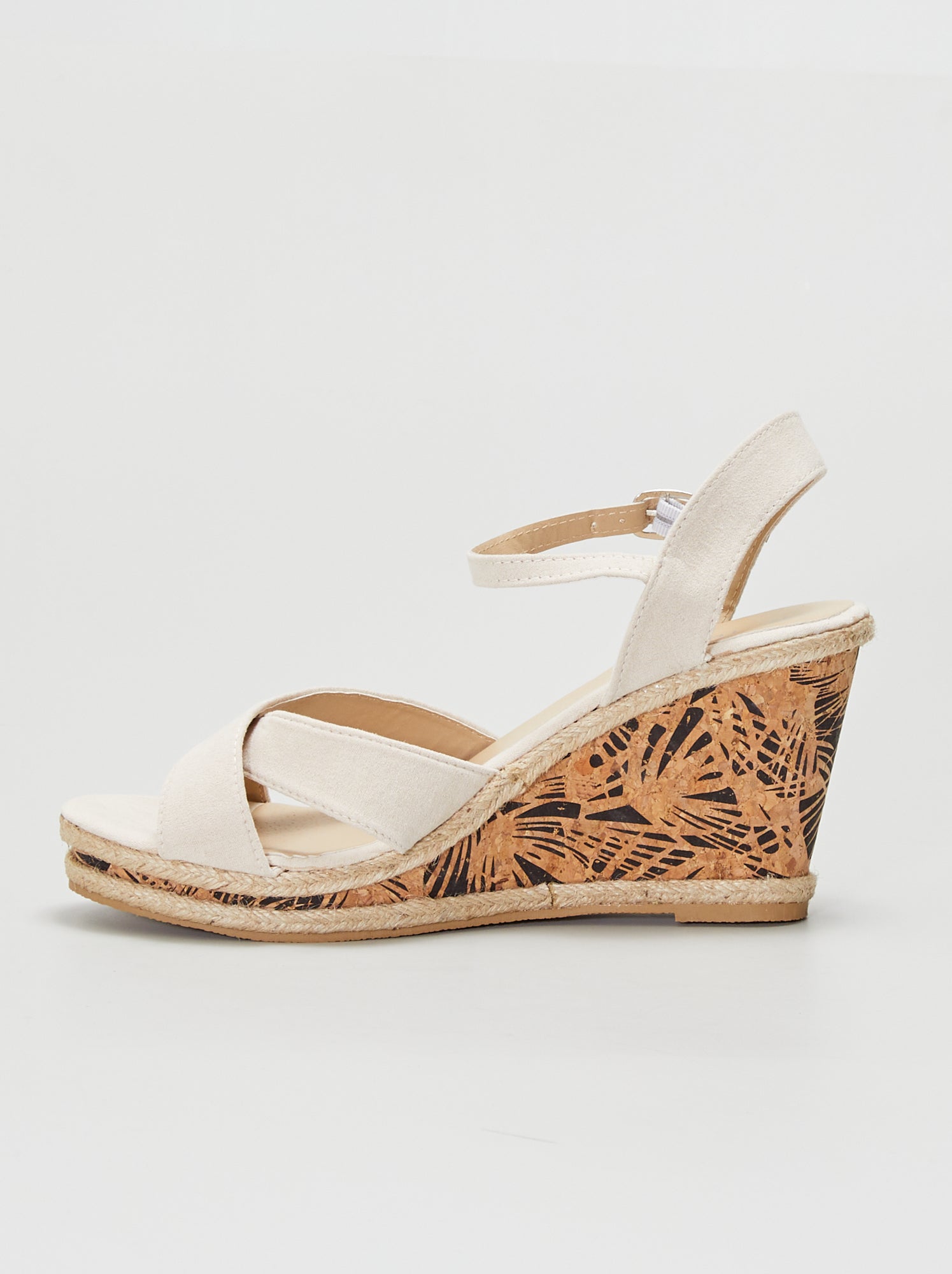 Sandales Compensées En Tissu Beige - Pointure 40, Marque Gemo, Style Fantaisie