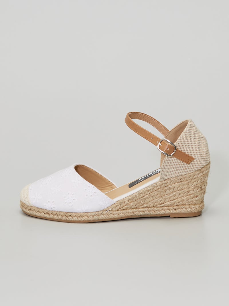 Sandales compensées broderies anglaises blanc - Kiabi