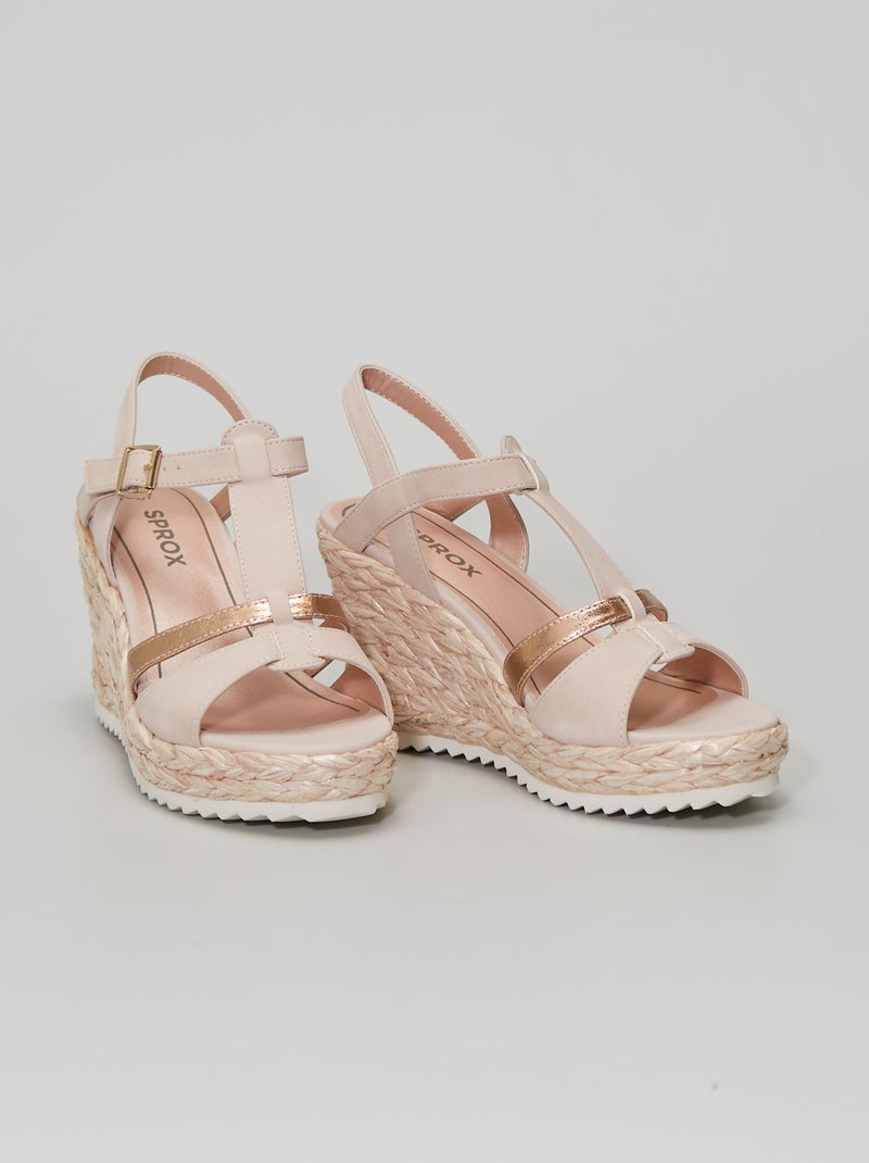 Sandales compensées en corde beige nude - Kiabi