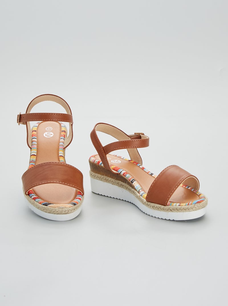 Sandales compensées en corde Camel - Kiabi