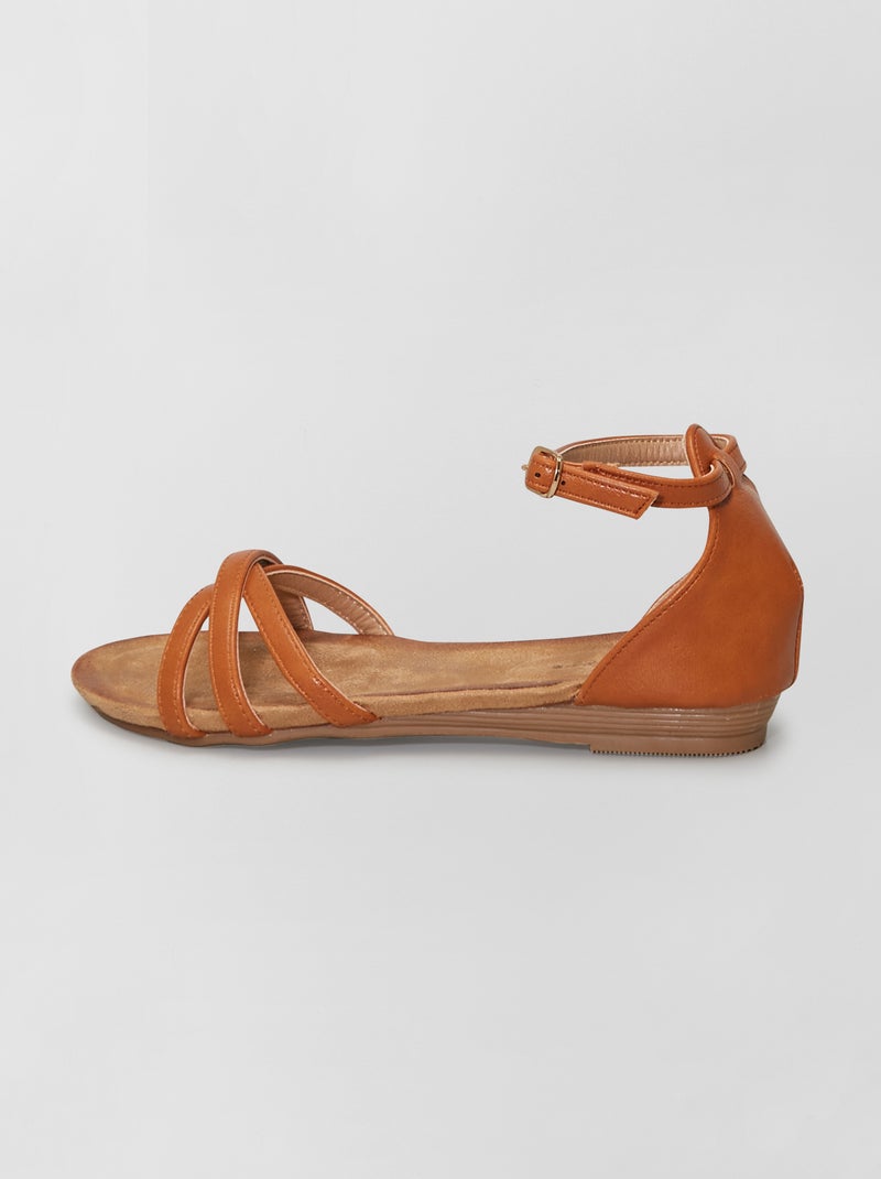 Sandales compensées en simili camel - Kiabi