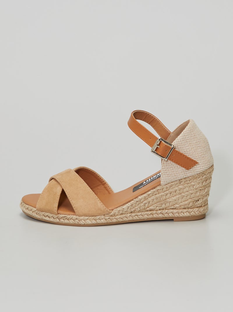 Sandales compensées en suédine Beige - Kiabi
