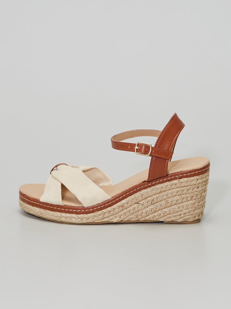 Sandales compensées en toile Beige - Kiabi