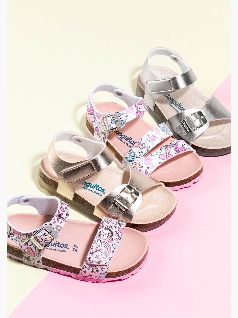 Sandales conguitos bio  metalizado girls Argent - Kiabi