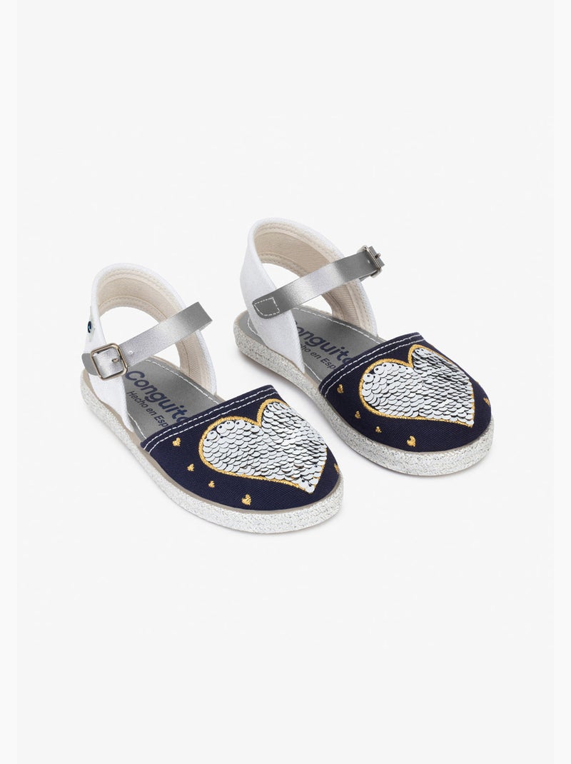 Sandales conguitos heart reversible sequins Bleu marine - Kiabi