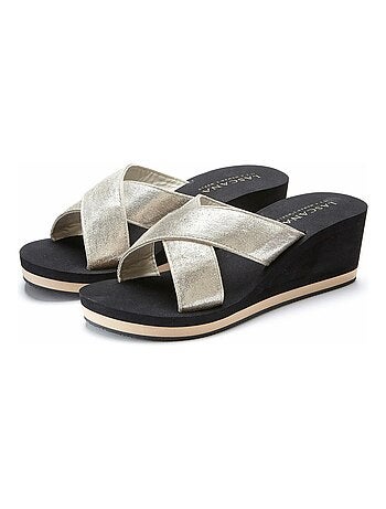 Sandales d'été semelles compensées metallic noir
