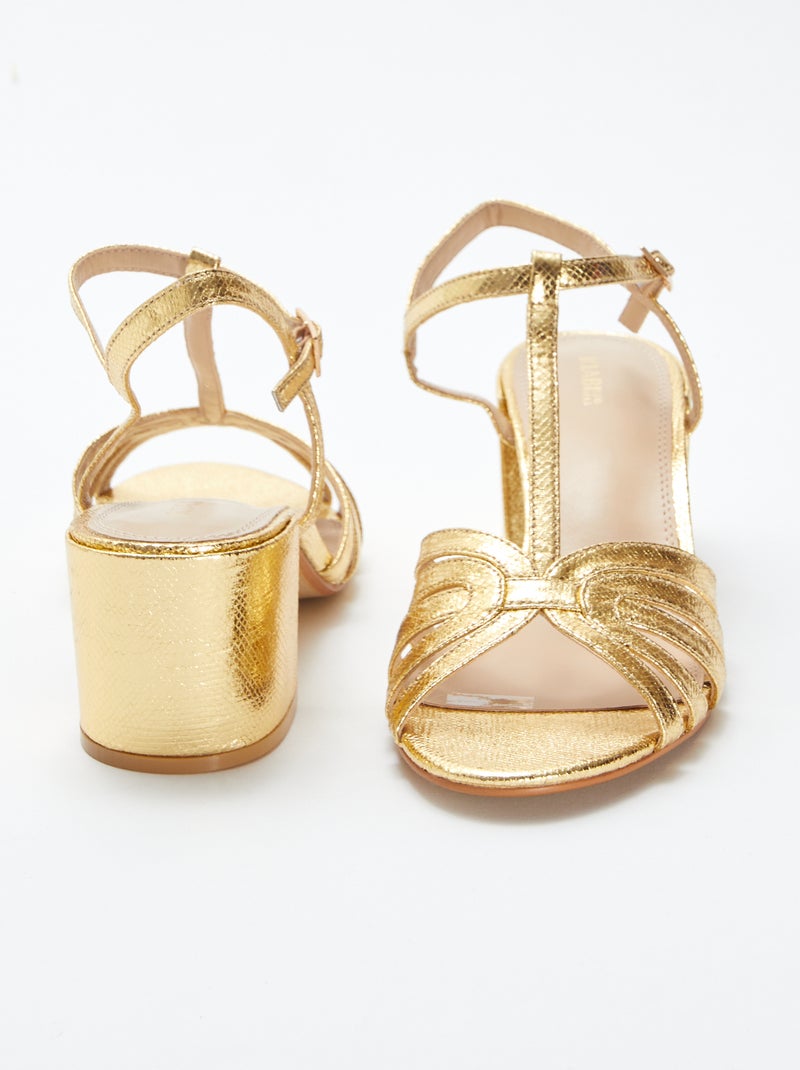 Sandales dorées avec talon carré JAUNE Femme Kiabi