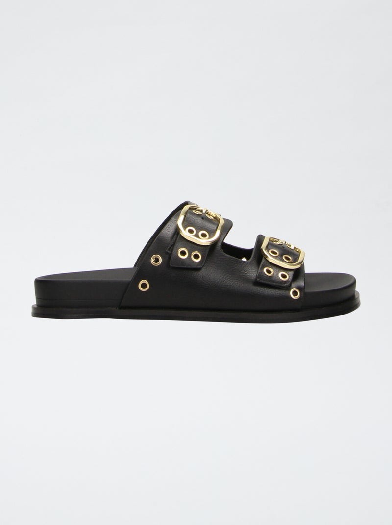 Sandales doubles brides à œillets Noir - Kiabi