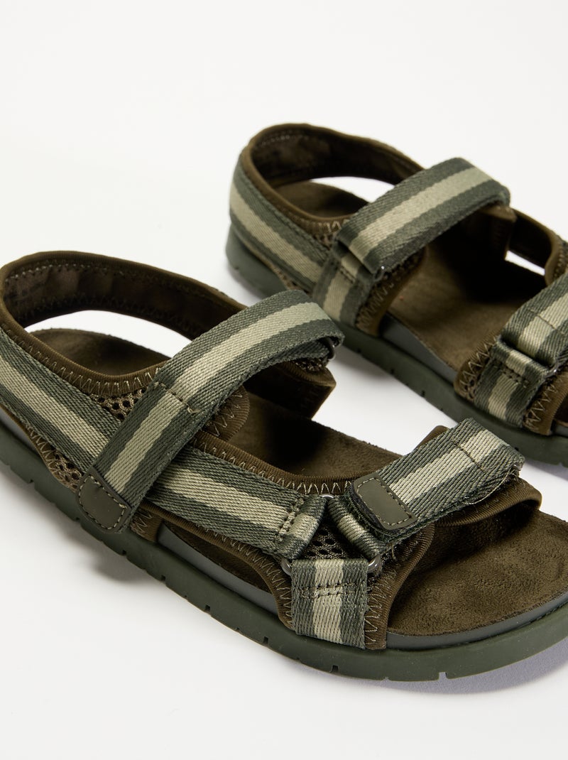 Sandales doubles brides à scratch Kaki - Kiabi