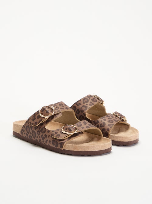 Sandales doubles brides avec motif 'léopard' - Kiabi